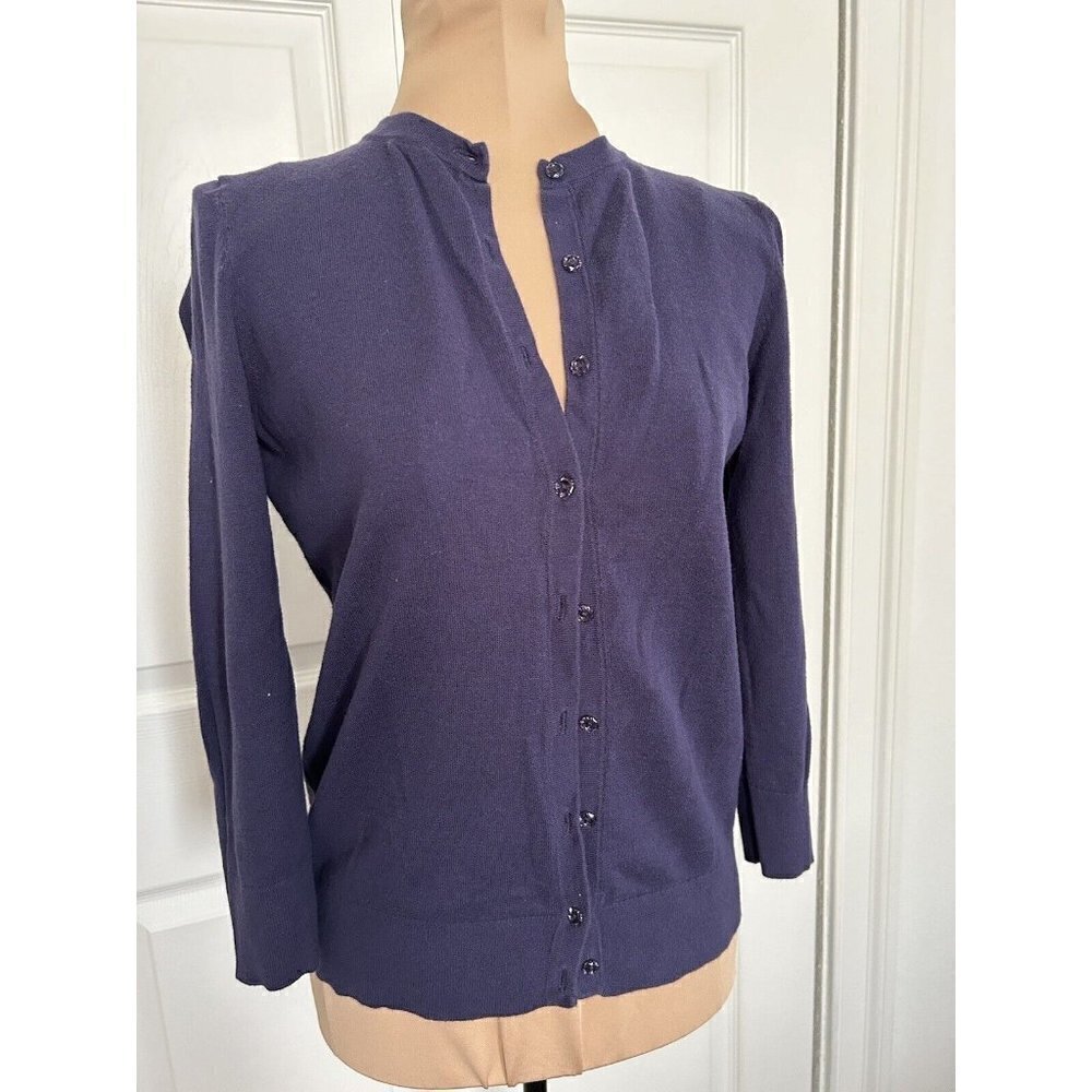 Ann Taylor Loft Button Down Top Blouse Shirt Cardigan Sweater Navy Size XS